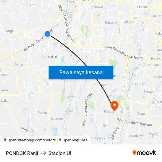 PONDOK Ranji to Stadion UI map
