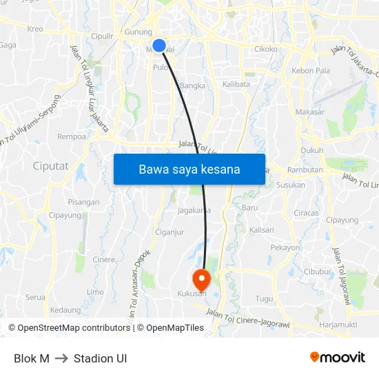 Blok M to Stadion UI map