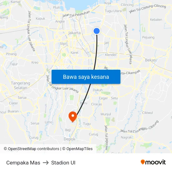 Cempaka Mas to Stadion UI map