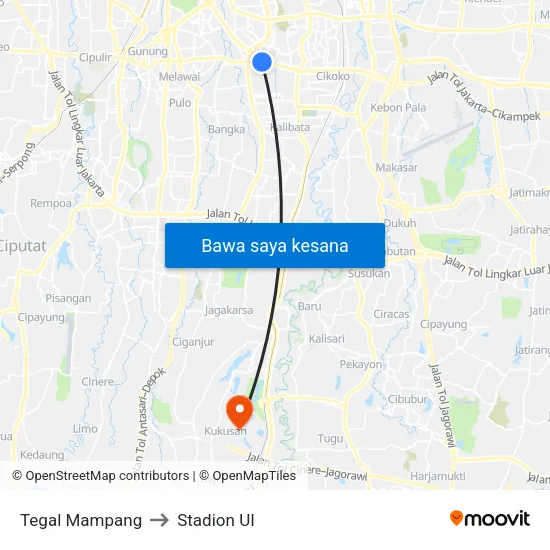 Tegal Mampang to Stadion UI map
