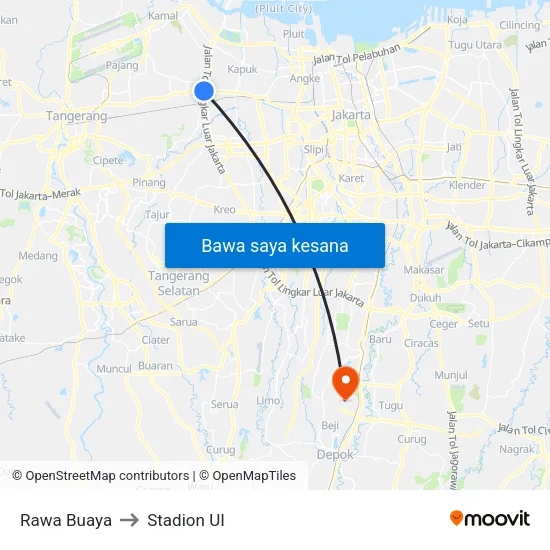Rawa Buaya to Stadion UI map