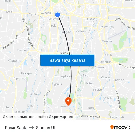 Pasar Santa to Stadion UI map