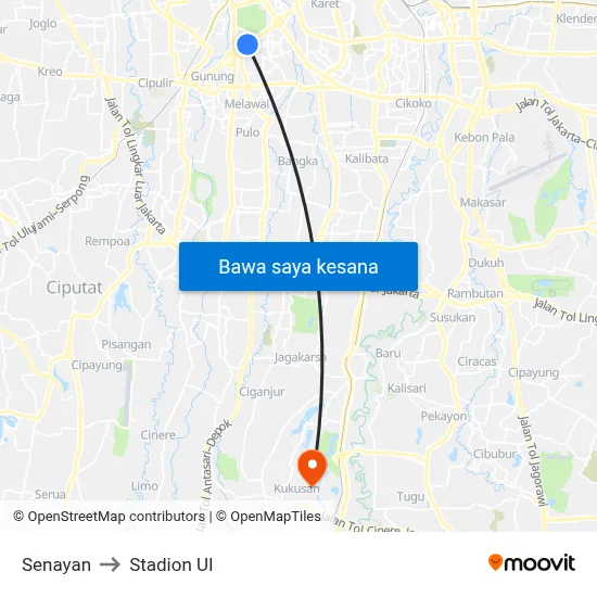 Senayan to Stadion UI map