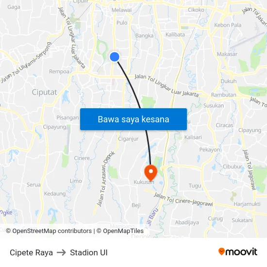 Cipete Raya to Stadion UI map
