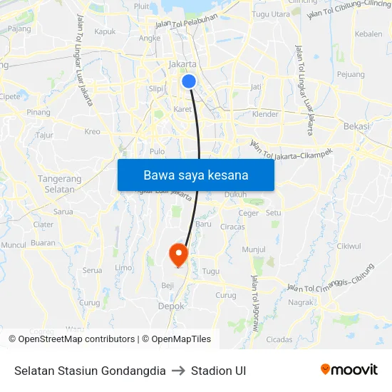 Selatan Stasiun Gondangdia to Stadion UI map