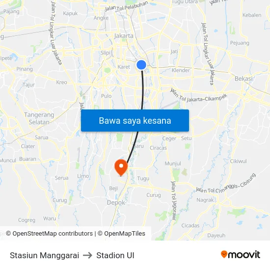 Stasiun Manggarai to Stadion UI map
