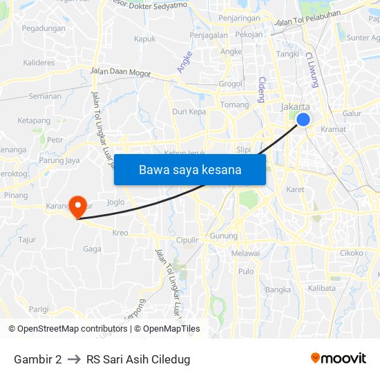 Gambir 2 to RS Sari Asih Ciledug map