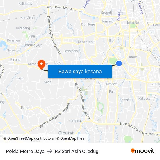 Polda Metro Jaya to RS Sari Asih Ciledug map