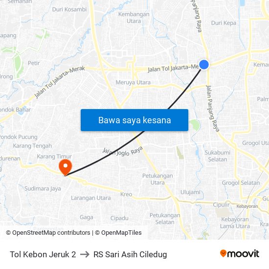 Tol Kebon Jeruk 2 to RS Sari Asih Ciledug map