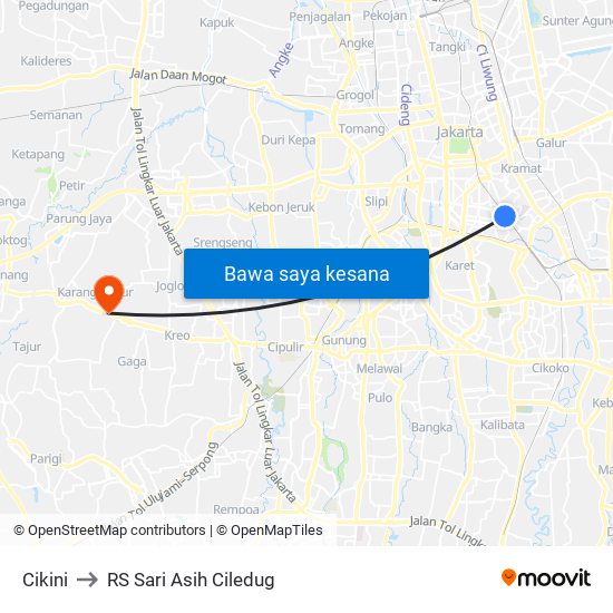 Cikini to RS Sari Asih Ciledug map