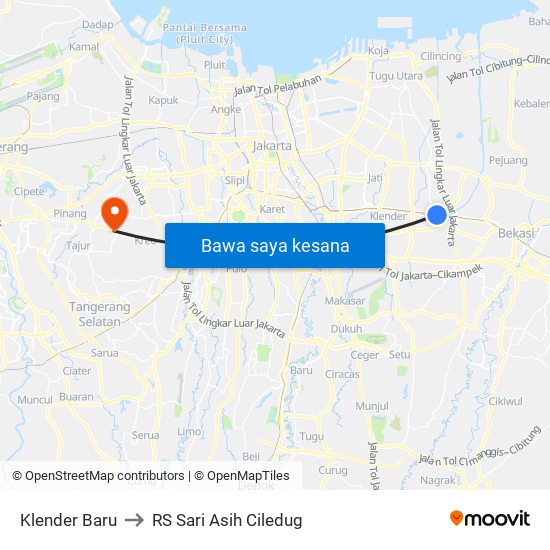 Klender Baru to RS Sari Asih Ciledug map