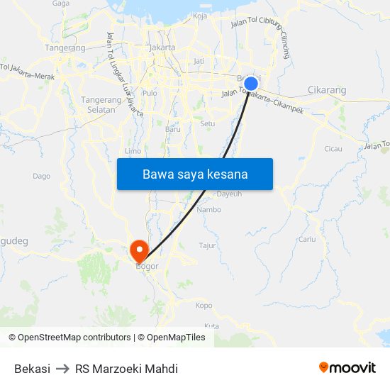 Bekasi to RS Marzoeki Mahdi map