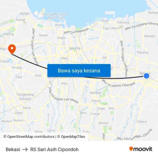 Bekasi to RS Sari Asih Cipondoh map