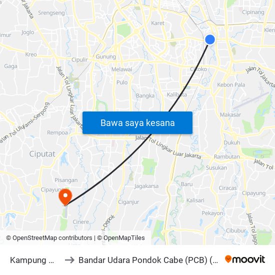 Kampung Melayu Kecil to Bandar Udara Pondok Cabe (PCB) (Bandar Udara Pondok Cabe) map