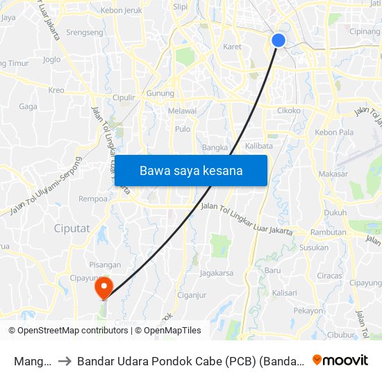 Manggarai to Bandar Udara Pondok Cabe (PCB) (Bandar Udara Pondok Cabe) map