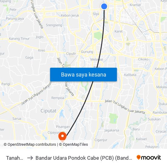 Tanahabang to Bandar Udara Pondok Cabe (PCB) (Bandar Udara Pondok Cabe) map