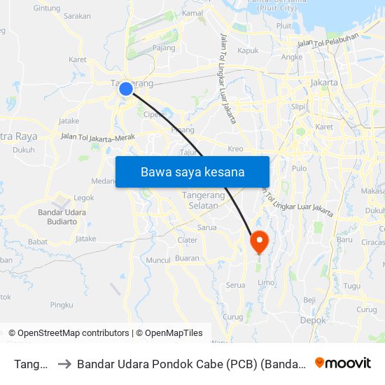 Tangerang to Bandar Udara Pondok Cabe (PCB) (Bandar Udara Pondok Cabe) map