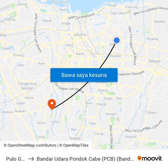 Pulo Gadung to Bandar Udara Pondok Cabe (PCB) (Bandar Udara Pondok Cabe) map