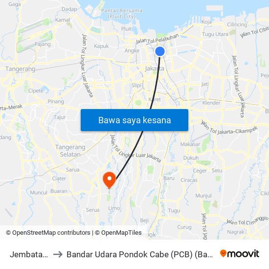 Jembatan Merah to Bandar Udara Pondok Cabe (PCB) (Bandar Udara Pondok Cabe) map