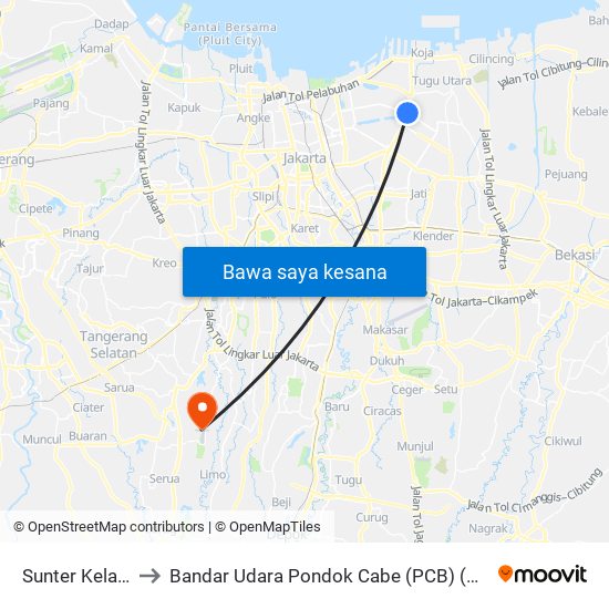 Sunter Kelapa Gading to Bandar Udara Pondok Cabe (PCB) (Bandar Udara Pondok Cabe) map