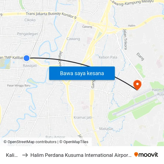 Kalibata City 1 to Halim Perdana Kusuma International Airport (HLP) (Bandar Udara Internasional Halim Perdana Kusuma) map