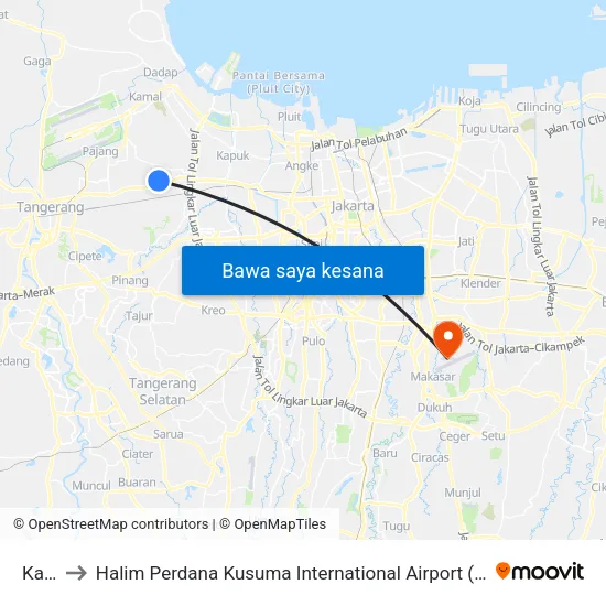 Kalideres to Halim Perdana Kusuma International Airport (HLP) (Bandar Udara Internasional Halim Perdana Kusuma) map
