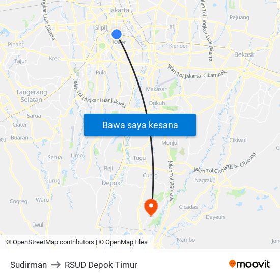 Sudirman to RSUD Depok Timur map