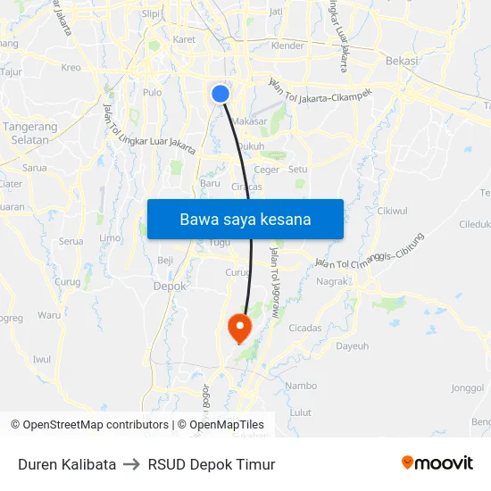 Duren Kalibata to RSUD Depok Timur map