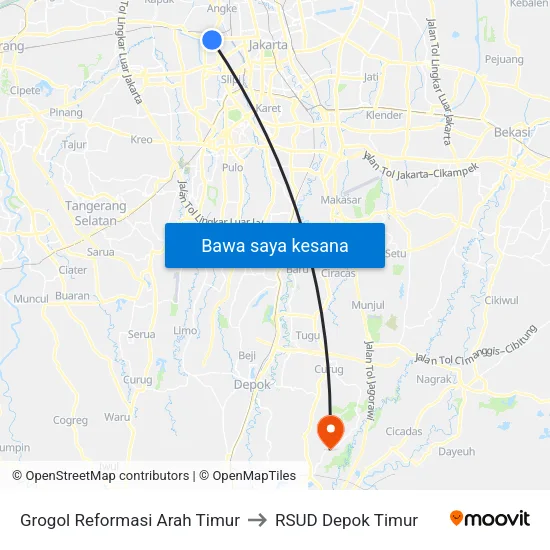 Grogol Reformasi Arah Timur to RSUD Depok Timur map