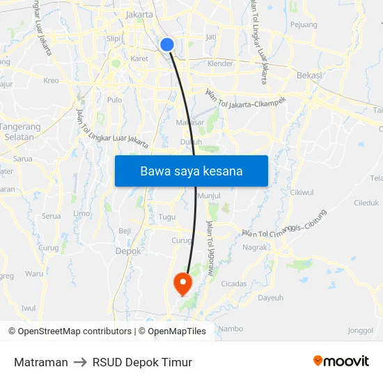 Matraman to RSUD Depok Timur map