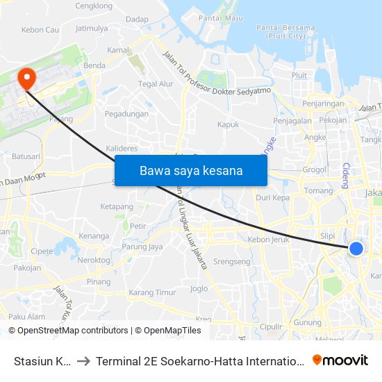 Stasiun Karet to Terminal 2E Soekarno-Hatta International Airport map