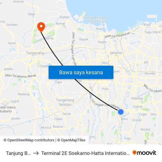 Tanjung Barat to Terminal 2E Soekarno-Hatta International Airport map