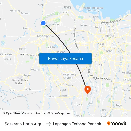 Soekarno-Hatta Airport (Shia) to Lapangan Terbang Pondok Cabe (PCB) map