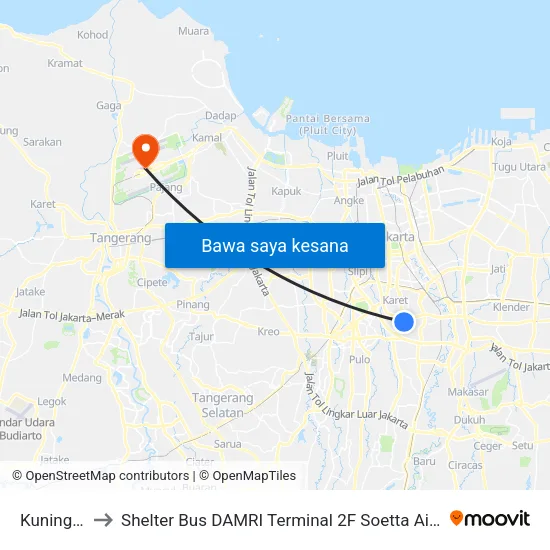 Kuningan to Shelter Bus DAMRI Terminal 2F Soetta Airport map