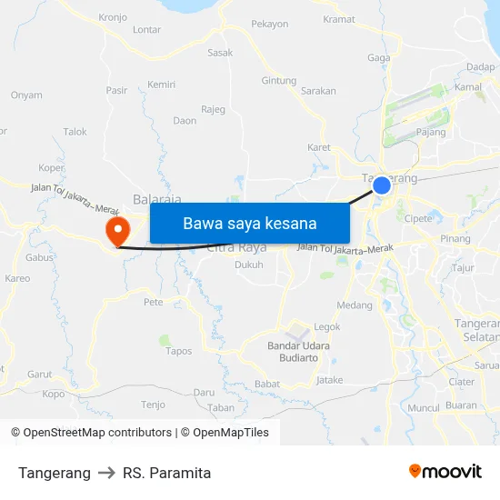 Tangerang to RS. Paramita map