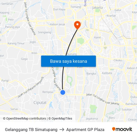 Gelanggang TB Simatupang to Apartment GP Plaza map