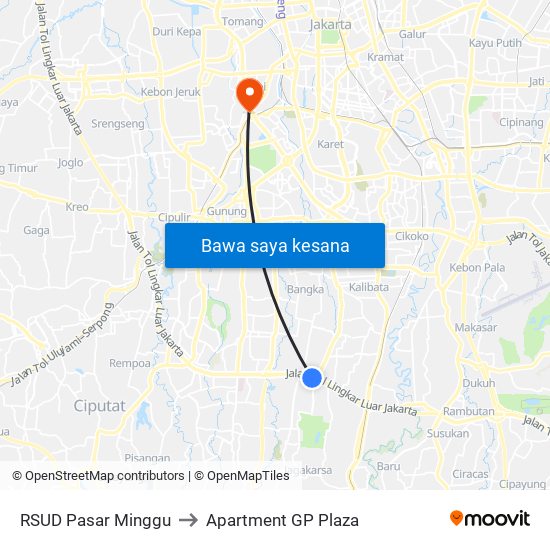 RSUD Pasar Minggu to Apartment GP Plaza map