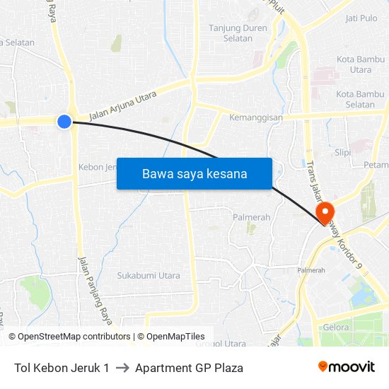 Tol Kebon Jeruk 1 to Apartment GP Plaza map