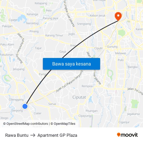 Rawa Buntu to Apartment GP Plaza map