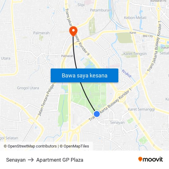 Gelora Bung Karno to Apartment GP Plaza map