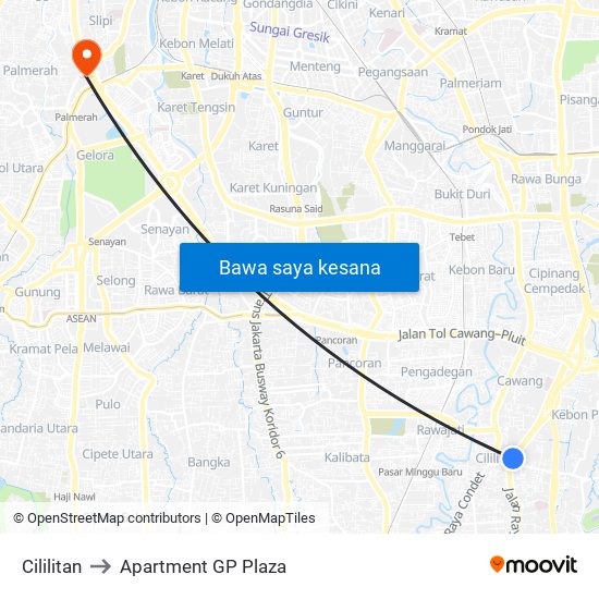 Cililitan to Apartment GP Plaza map