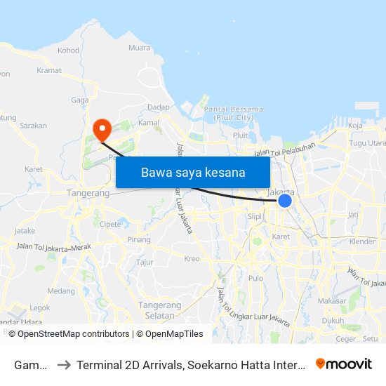 Gambir 2 to Terminal 2D Arrivals, Soekarno Hatta International Airport. map