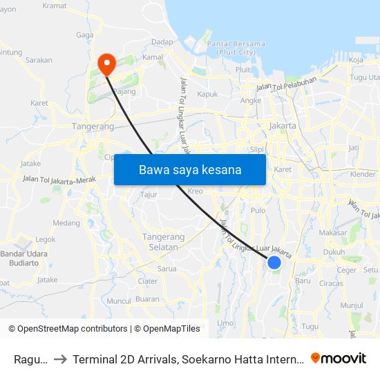 Ragunan to Terminal 2D Arrivals, Soekarno Hatta International Airport. map