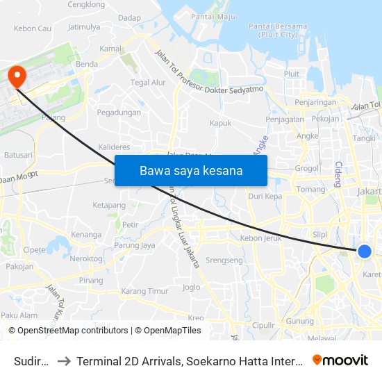 Sudirman to Terminal 2D Arrivals, Soekarno Hatta International Airport. map