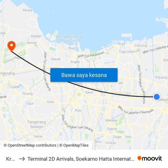 Kranji to Terminal 2D Arrivals, Soekarno Hatta International Airport. map