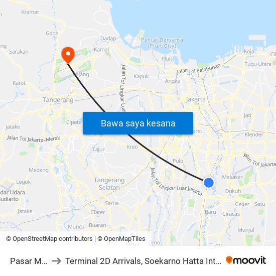 Pasar Minggu to Terminal 2D Arrivals, Soekarno Hatta International Airport. map