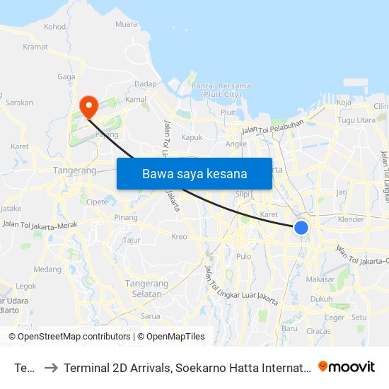 Tebet to Terminal 2D Arrivals, Soekarno Hatta International Airport. map