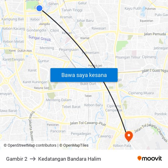 Gambir 2 to Kedatangan Bandara Halim map