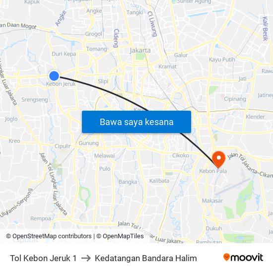 Tol Kebon Jeruk 1 to Kedatangan Bandara Halim map