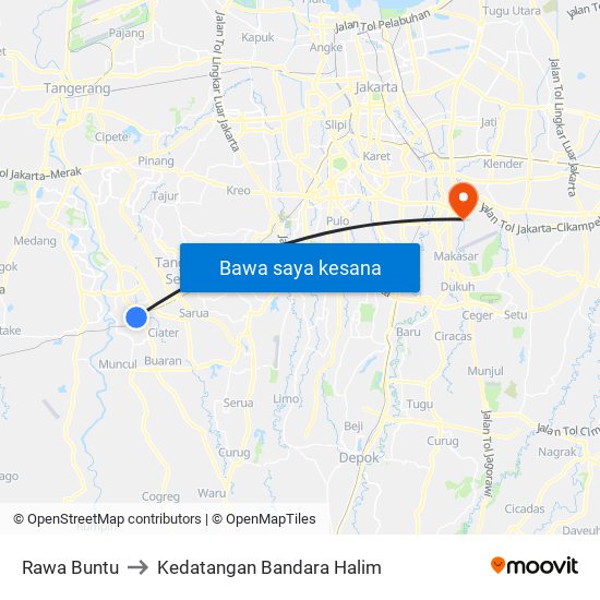 Rawa Buntu to Kedatangan Bandara Halim map